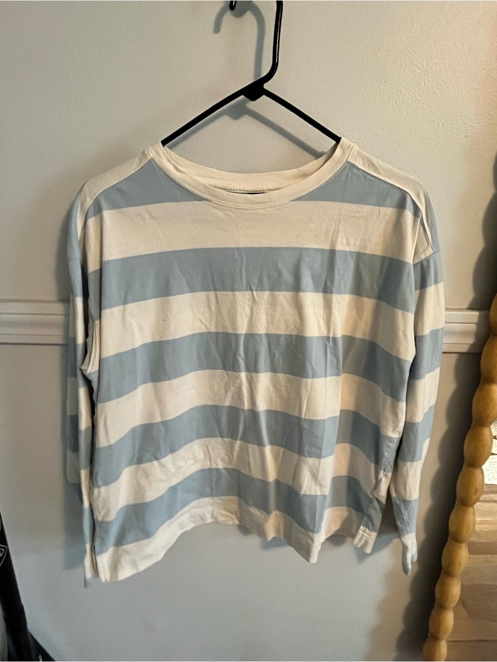Old Navy Light Blue & White Striped Long Sleeve Tee